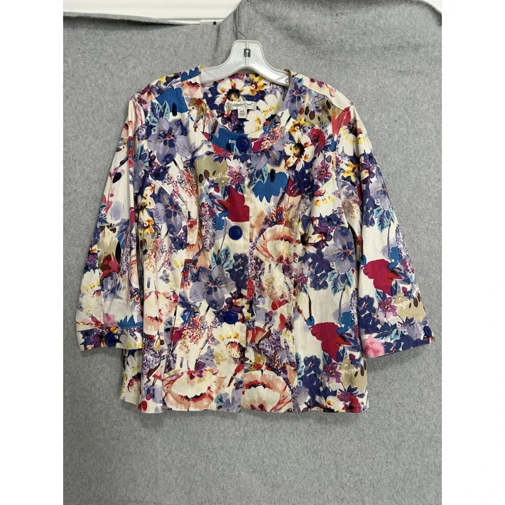 Coldwater Creek Jacket Womens W18 Multicolor Floral Cotton‎ Twill Button Pockets